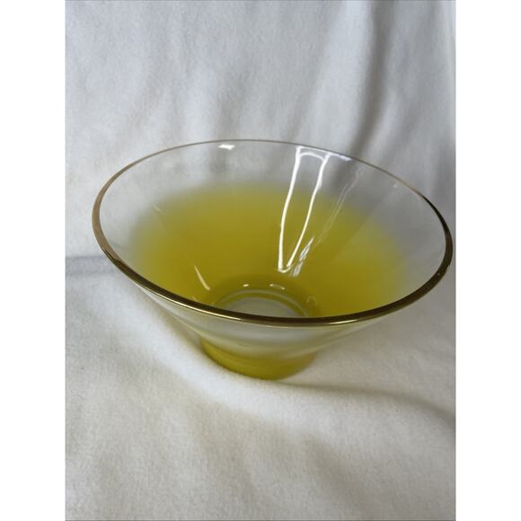 Vintage Mid Century Modern Yellow Frosted Bowl with Gold Rim Blendo - Picture 2 of 7